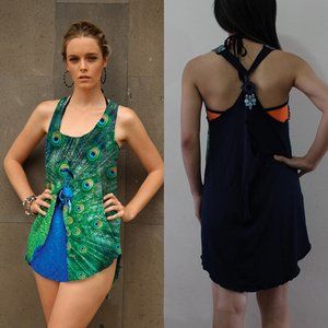 Women Casual Blouse Tank Top Peacock Print